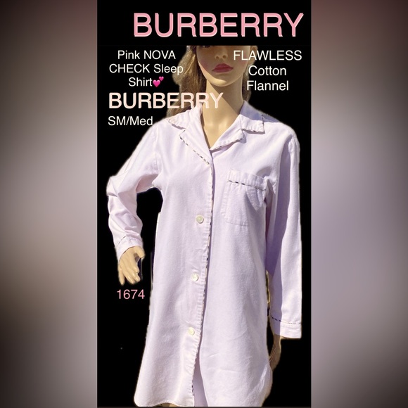 BURBERRY PINK/NOVA Check 100% Cotton Flannel Long Sleep Shirt💕EUC🔥RARE💕SM/Med